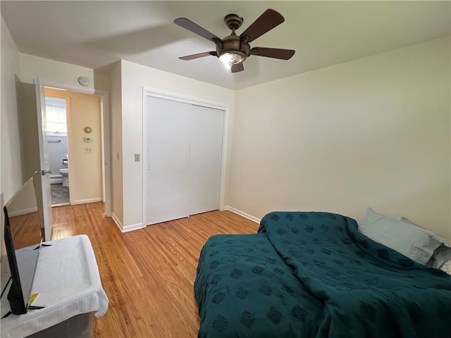 793 Helendale Rd, Irondequoit, NY 14609 - bedroom with light wood-type flooring, baseboards, a closet, and a ceiling fan