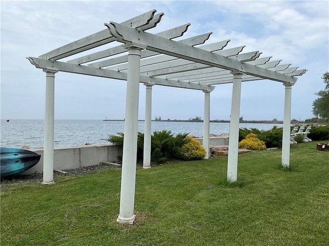 14415 Oak Orchard On The Lk, Carlton, NY 14571 - view of green lawn with a water view and a pergola