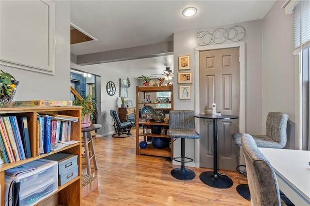 13385 Seneca St, Savannah, NY 13146 - sitting room featuring a ceiling fan, light wood-style flooring, and recessed lighting