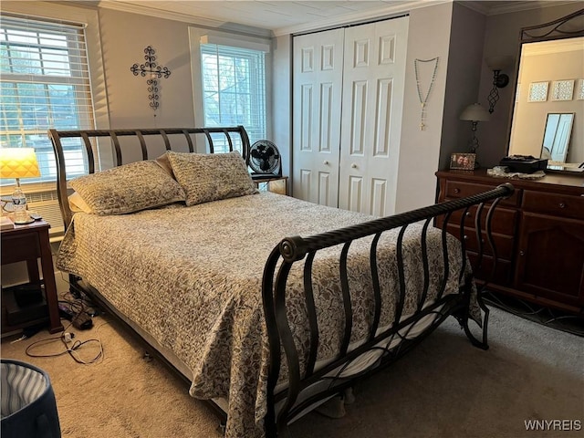 130 S 6th St, Olean-City, NY 14760 - bedroom with ornamental molding, a closet, carpet floors, and multiple windows