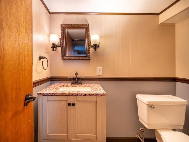 257 Longridge Ave, Greece, NY 14616 - half bath featuring vanity, toilet, and ornamental molding