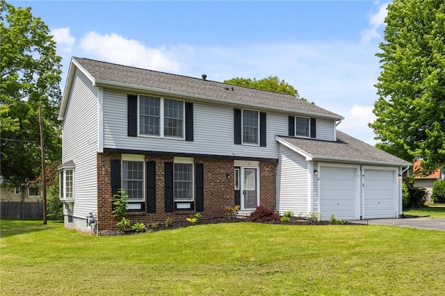 11 Shadow Ln, Gates, NY 14606 - view of front facade with asphalt driveway, an attached garage, a front lawn, brick siding, and roof with shingles