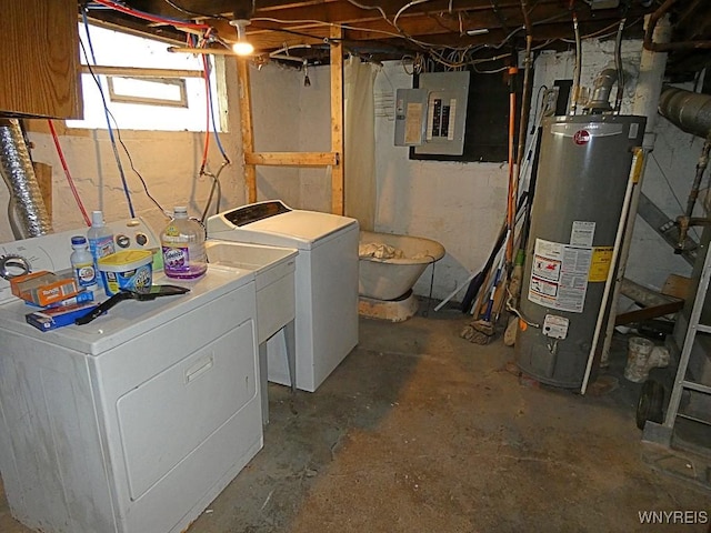 1862 Kenmore Ave, Buffalo, NY 14216 - laundry room featuring washer and dryer, gas water heater, and electric panel