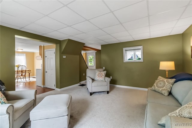 7228 Rapids Rd, Lockport-Town, NY 14094 - carpeted living room featuring a drop ceiling and baseboards