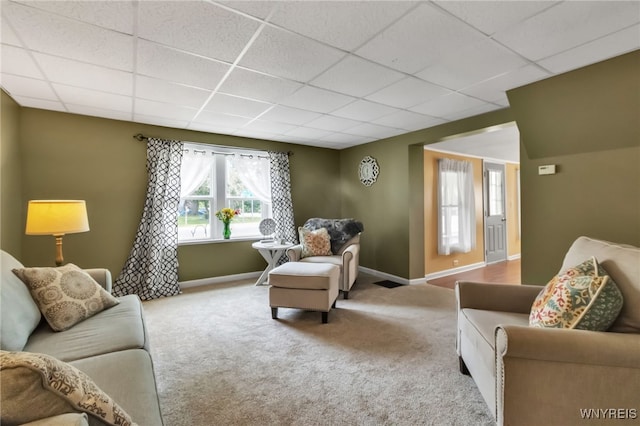 7228 Rapids Rd, Lockport-Town, NY 14094 - carpeted living room with a drop ceiling and baseboards