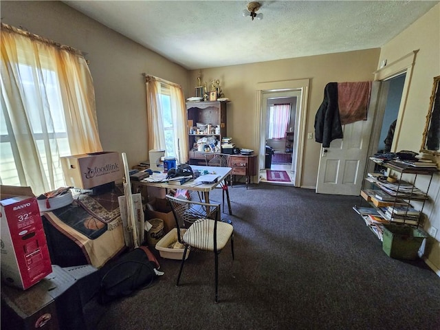 40 Grover St, Rochester, NY 14611 - dining room with dark colored carpet and a textured ceiling
