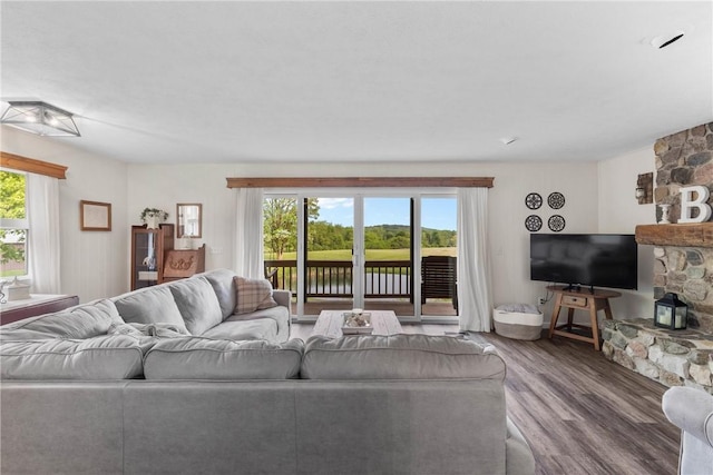2203 State Route 14 N, Lyons, NY 14489 - living area with plenty of natural light, wood finished floors, and a fireplace