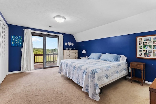 2203 State Route 14 N, Lyons, NY 14489 - bedroom with access to outside, carpet floors, vaulted ceiling, baseboards, and a closet