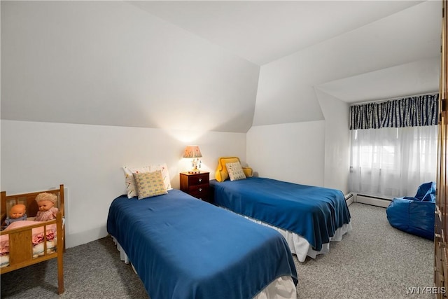 88 Middlesex Rd, Buffalo, NY 14216 - bedroom with carpet flooring, a baseboard radiator, and lofted ceiling