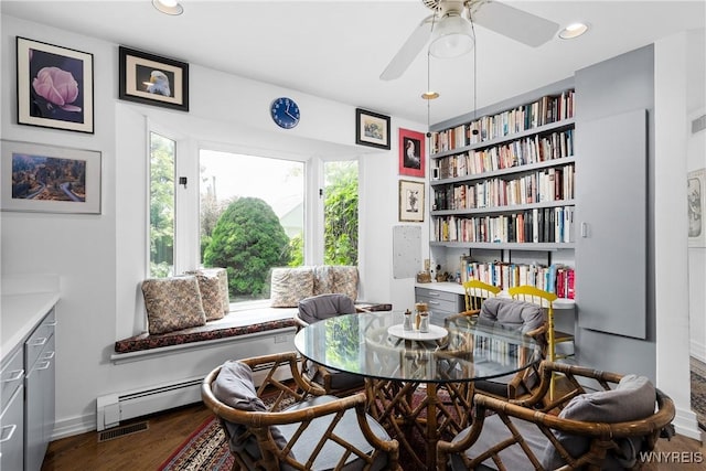 88 Middlesex Rd, Buffalo, NY 14216 - dining room with wood finished floors, ceiling fan, baseboards, recessed lighting, and built in shelves