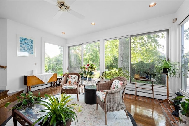 88 Middlesex Rd, Buffalo, NY 14216 - sunroom featuring recessed lighting, baseboard heating, wood finished floors, and baseboards