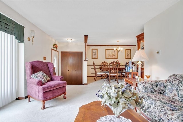 1 Woodstream Dr, Lancaster, NY 14086 - living area with light colored carpet and a chandelier