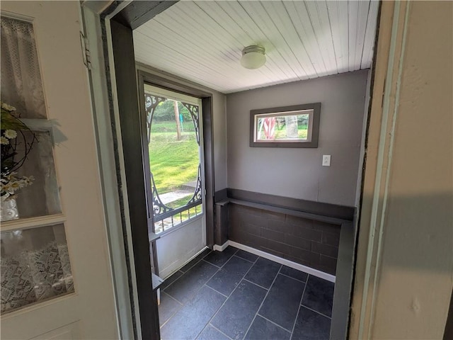 135 Hedgehog Ln, Bradford Town, PA 16701 - entryway featuring wooden ceiling and dark tile patterned flooring