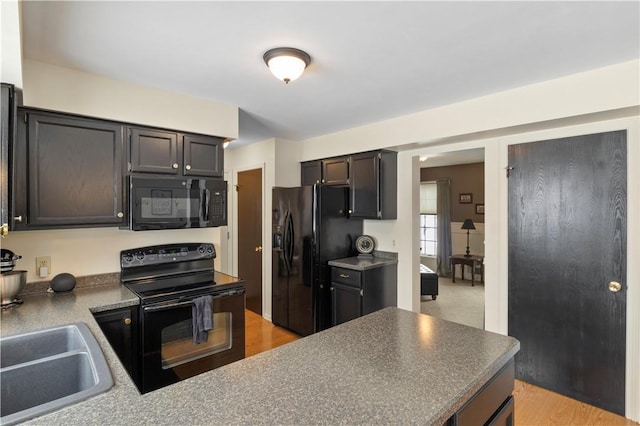 439 Red Apple Ln, Greece, NY 14612 - kitchen featuring black appliances, a sink, light wood-style floors, and a peninsula