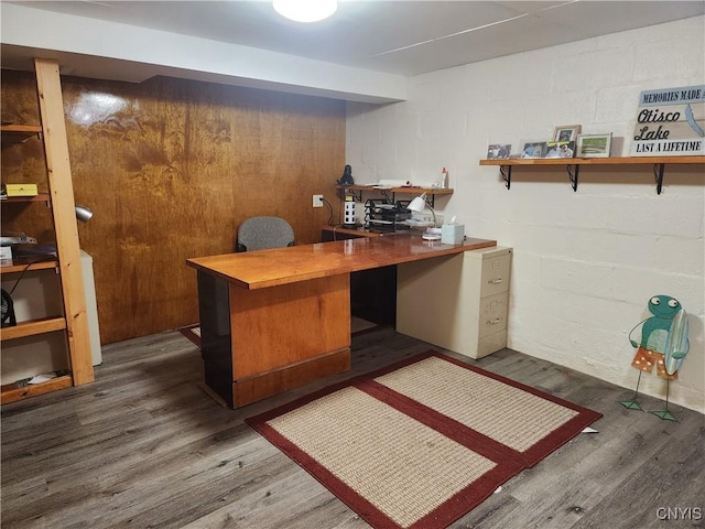 70 W Elizabeth St, Skaneateles, NY 13152 - home office with wood finished floors and concrete block wall