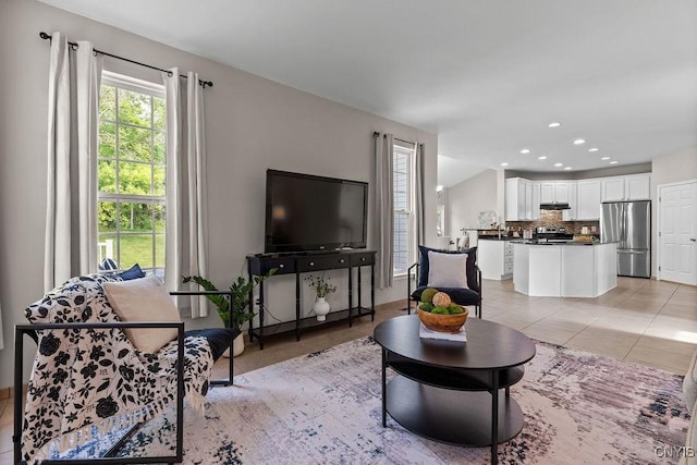163 Golden Meadows Way, Camillus, NY 13164 - living room featuring light tile patterned floors and recessed lighting