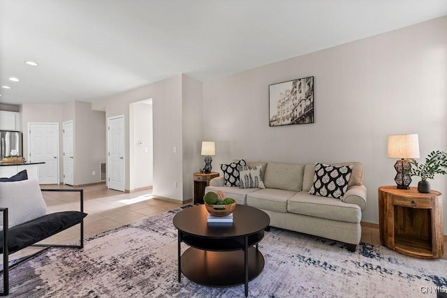 163 Golden Meadows Way, Camillus, NY 13164 - living area with baseboards, light tile patterned floors, and recessed lighting
