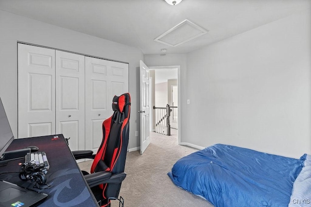163 Golden Meadows Way, Camillus, NY 13164 - bedroom with carpet floors, baseboards, a closet, a desk, and attic access