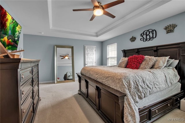 123 Stonebridge Rd, Grand Island, NY 14072 - bedroom with a raised ceiling, light colored carpet, a ceiling fan, and baseboards