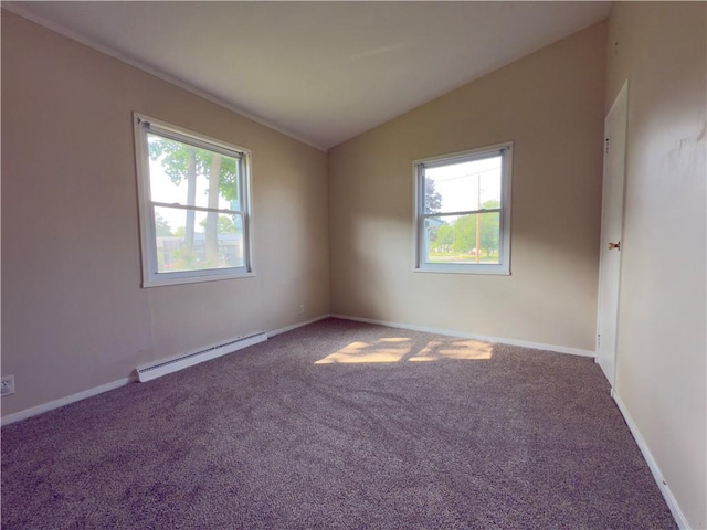 137 Matthew Cir, Horseheads, NY 14845 - empty room with baseboard heating, lofted ceiling, carpet flooring, and baseboards