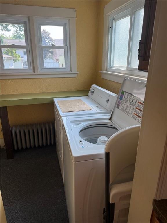 16 Cobbles E, Elmira, NY 14905 - laundry area featuring radiator and washing machine and clothes dryer