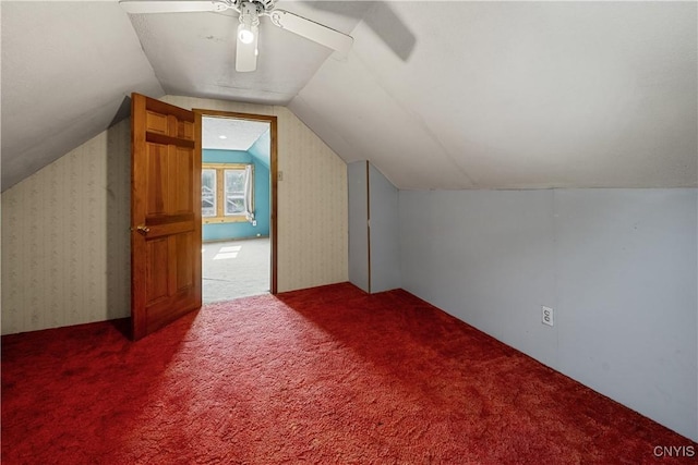 172 Nichols Ave, Syracuse, NY 13206 - additional living space with lofted ceiling, carpet floors, ceiling fan, and wallpapered walls
