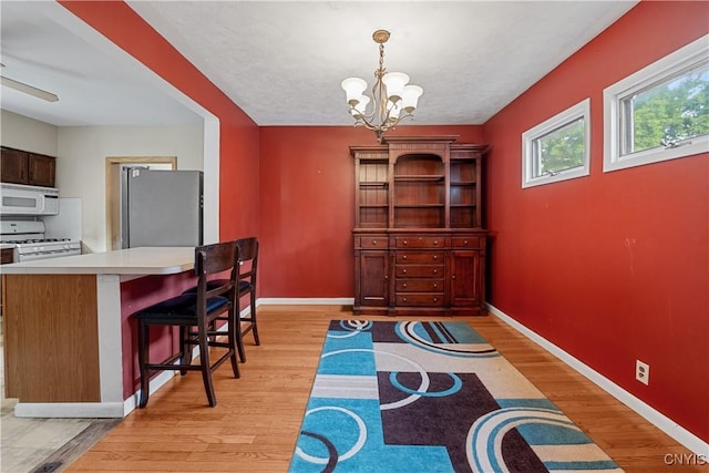 172 Nichols Ave, Syracuse, NY 13206 - dining area with light wood-style flooring, a chandelier, and baseboards