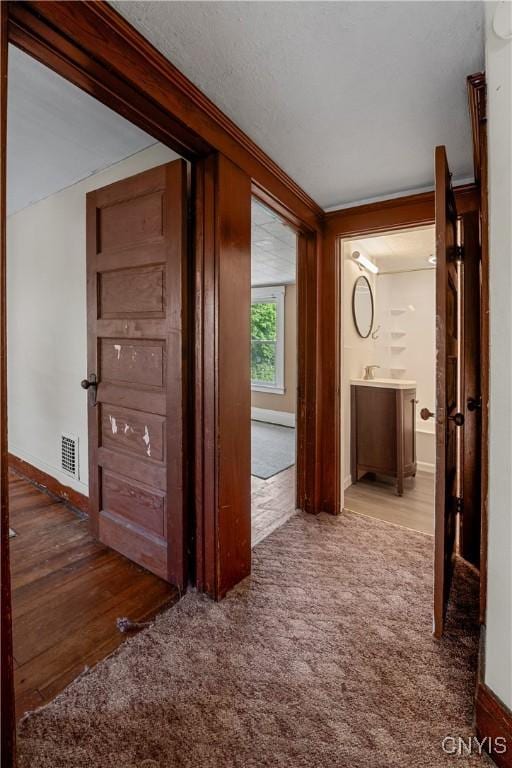 172 Nichols Ave, Syracuse, NY 13206 - corridor featuring carpet flooring, baseboards, and wood finished floors
