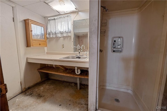 172 Nichols Ave, Syracuse, NY 13206 - full bathroom with a shower, a sink, and concrete flooring