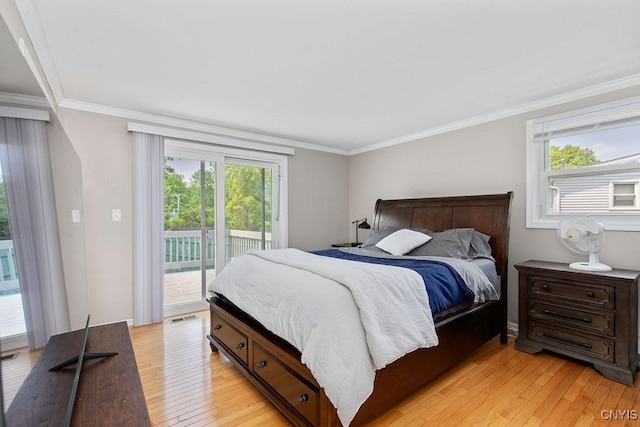 4190 Stepping Stone Ln, Clay, NY 13090 - bedroom featuring access to exterior, multiple windows, crown molding, and light wood finished floors