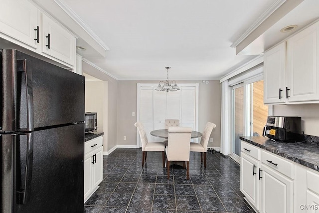 4190 Stepping Stone Ln, Clay, NY 13090 - dining area with a chandelier, baseboards, ornamental molding, and dark tile patterned floors
