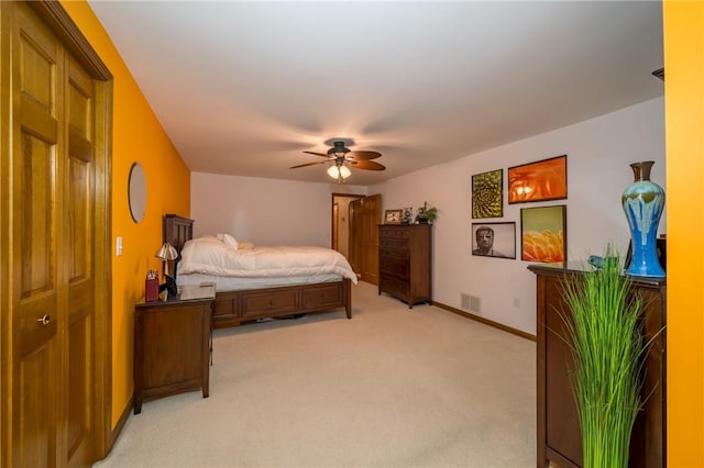 256 Queen Esther Dr, Sayre, PA 18840 - bedroom with light carpet, ceiling fan, and baseboards