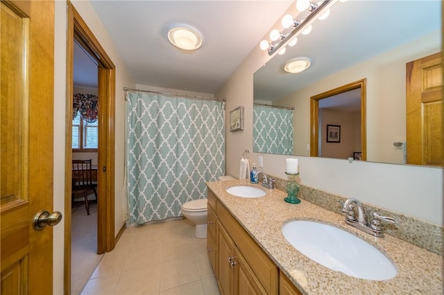 256 Queen Esther Dr, Sayre, PA 18840 - bathroom featuring double vanity, toilet, and tile patterned floors