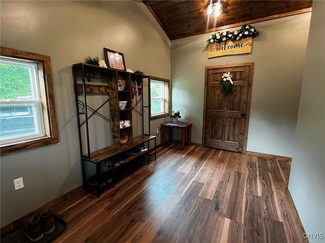 8 Office Rd, Fowler, NY 13642 - foyer with wooden ceiling, wood finished floors, vaulted ceiling, and baseboards