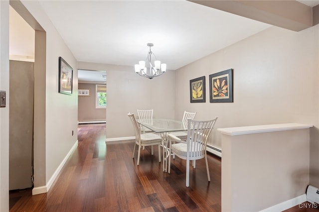 4287 Stepping Stone Ln, Clay, NY 13090 - dining space featuring wood finished floors, a chandelier, baseboard heating, and baseboards
