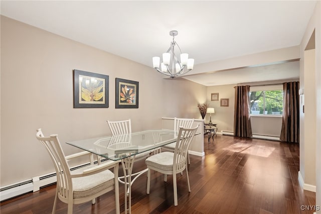 4287 Stepping Stone Ln, Clay, NY 13090 - dining space featuring a chandelier, a baseboard radiator, wood finished floors, a baseboard heating unit, and baseboards