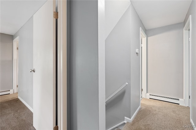 4287 Stepping Stone Ln, Clay, NY 13090 - corridor with carpet, a baseboard radiator, baseboards, and an upstairs landing