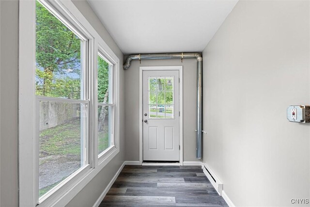 308 Lewis St, Syracuse, NY 13204 - entryway featuring a baseboard heating unit, healthy amount of natural light, dark wood-type flooring, and baseboards