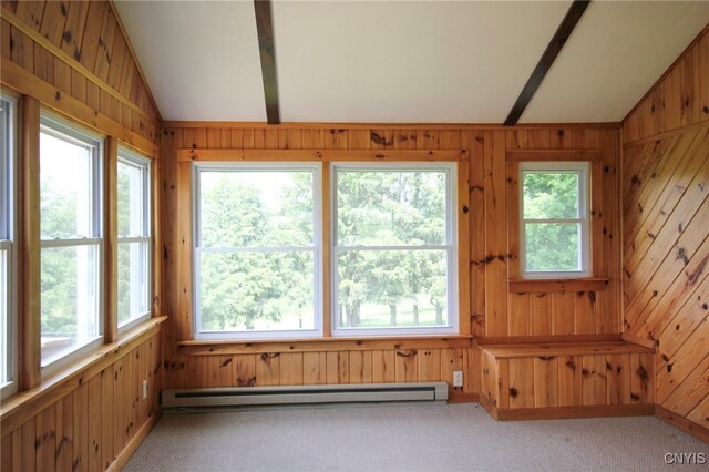 465 Blanding Rd, Sherburne, NY 13460 - unfurnished sunroom with vaulted ceiling, baseboard heating, and plenty of natural light