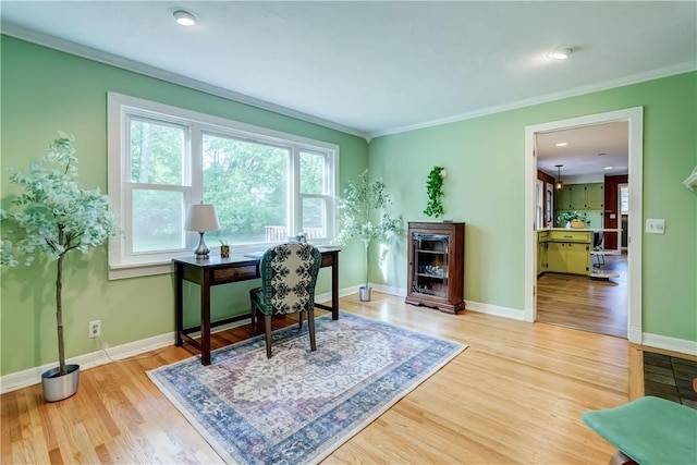 12 Edgewood Dr, Penfield, NY 14526 - office area featuring ornamental molding, wood finished floors, and baseboards