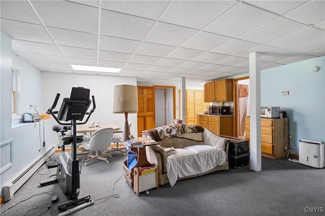 5750 Sentinel Heights Rd, Onondaga, NY 13078 - carpeted bedroom with baseboard heating and a drop ceiling