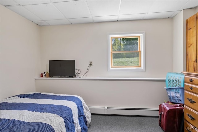 5750 Sentinel Heights Rd, Onondaga, NY 13078 - bedroom featuring a paneled ceiling, carpet flooring, and baseboard heating