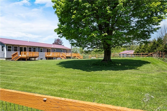 5750 Sentinel Heights Rd, Onondaga, NY 13078 - view of yard featuring a deck and stairway