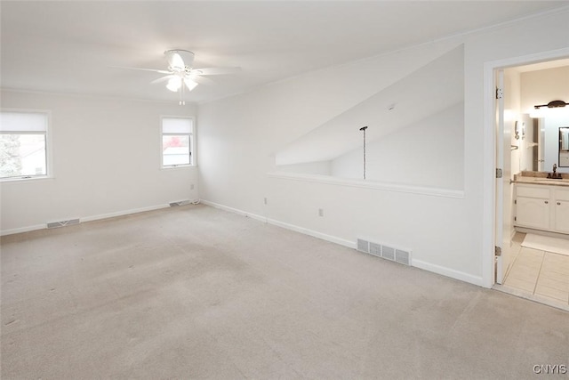 442 Summerhaven Dr N, Manlius, NY 13057 - unfurnished room with a ceiling fan, light carpet, a sink, and baseboards