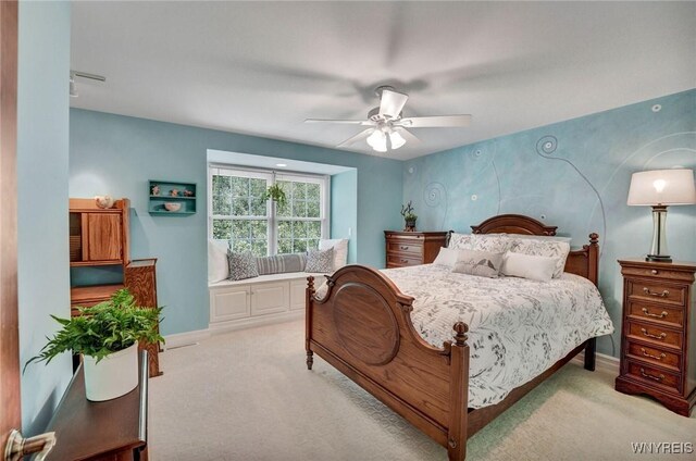 81 Hidden Oaks Ct, Grand Island, NY 14072 - bedroom with light colored carpet, baseboards, and a ceiling fan