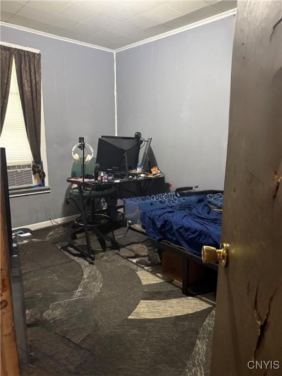 214-16 Reed Ave, Syracuse, NY 13207 - bedroom with crown molding, cooling unit, and a desk