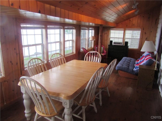 250 Pine Grove Rd Unit 3, Richland, NY 13142 - dining room with wooden walls, hardwood / wood-style floors, lofted ceiling, plenty of natural light, and wooden ceiling
