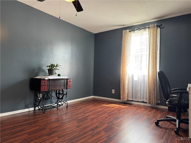 236 Harry Bryant Rd, Amboy, NY 13493 - office space featuring wood finished floors, a ceiling fan, baseboards, and a textured ceiling