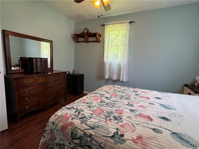 236 Harry Bryant Rd, Amboy, NY 13493 - bedroom featuring dark wood-style floors, a ceiling fan, and vaulted ceiling