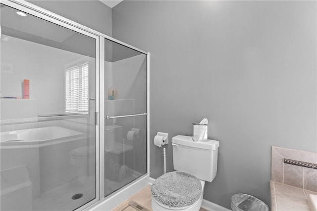 854 Park Haven Dr, Webster, NY 14580 - full bathroom with toilet, a shower stall, a bath, and baseboards